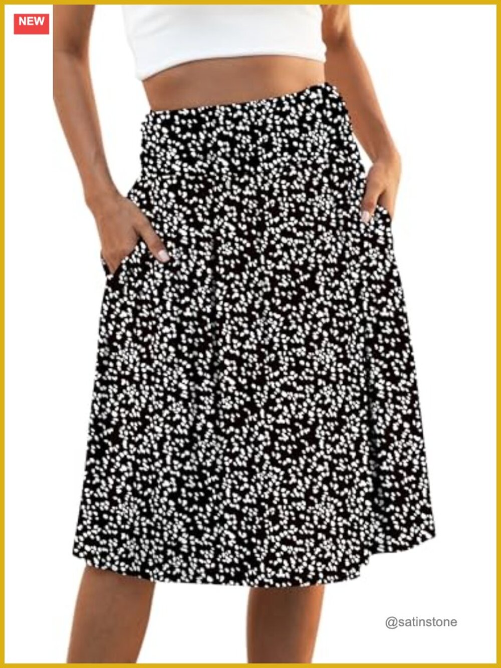 Women's High Waisted Pleated A-Line Midi Skirt with Pockets